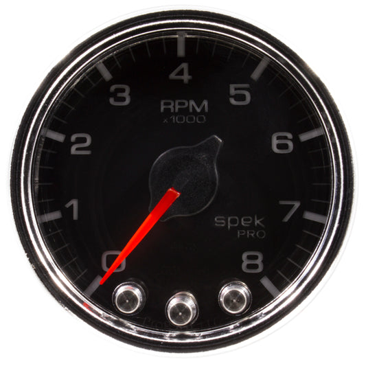 Autometer Spek-Pro Gauge Tach 2 1/16in 8K Rpm W/ Shift Light & Peak Mem Blk/Chrm - Burkken Auto Parts