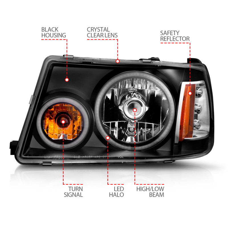 ANZO 2001-2011 Ford Ranger Projector Headlights w/ Halo Black (CCFL) 1 pc - Burkken Auto Parts