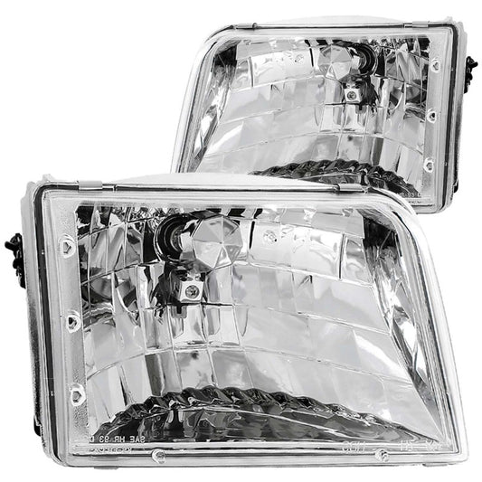 ANZO 1993-1997 Ford Ranger Crystal Headlights Chrome - Burkken Auto Parts