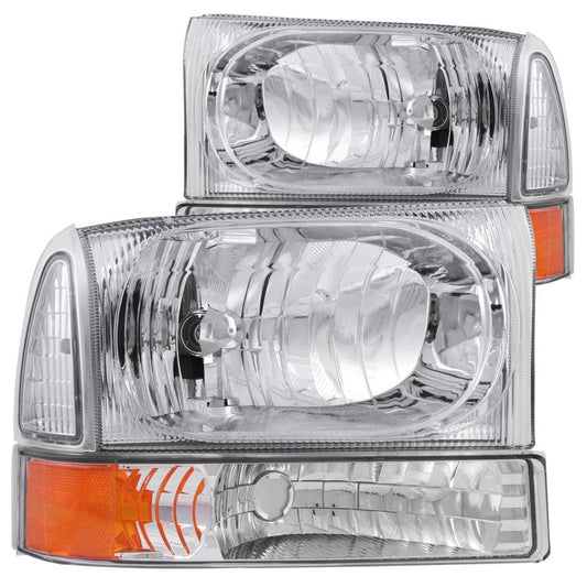 ANZO 2000-2004 Ford Excursion Crystal Headlights Chrome w/ Corner Lights 2pc - Burkken Auto Parts
