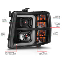 ANZO 2007-2013 Chevrolet Silverado 1500 Projector w/ Light Bar Black Housing w/ Sequential - Burkken Auto Parts