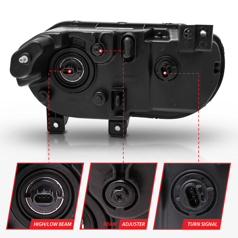 ANZO 2008-2014 Dodge Challenger Crystal Headlights Black - Burkken Auto Parts