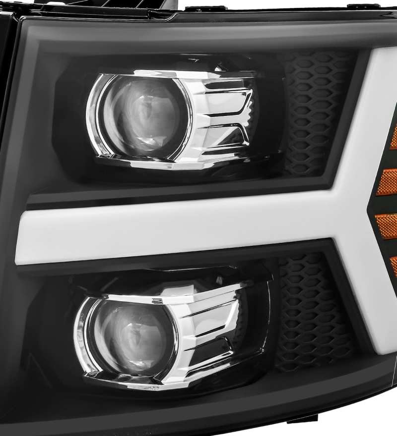 AlphaRex 07-13 Chevy 1500HD PRO-Series Proj Headlight Plank Style Matte Blk w/Activ Light/Seq Signal - Burkken Auto Parts