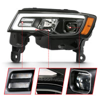 ANZO 2017-2018 Jeep Grand Cherokee Projector Headlights w/ Plank Style Switchback - Black w/ Amber - Burkken Auto Parts