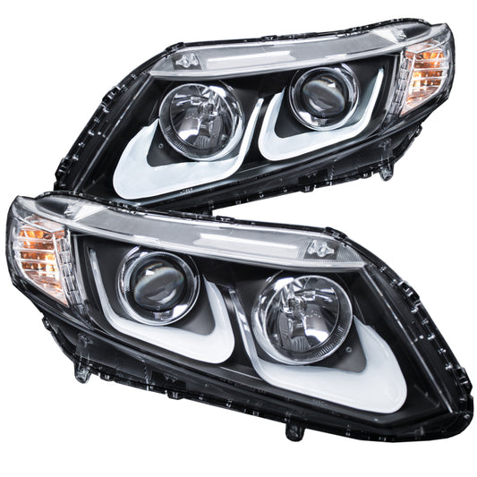 ANZO 2012-2015 Honda Civic Projector Headlights w/ U-Bar Black - Burkken Auto Parts
