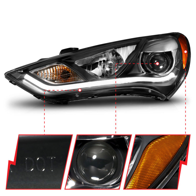 ANZO 2013-2015 Hyundai Genesis Projector Headlights w/ Plank Style Design Black (HID Compatible) - Burkken Auto Parts