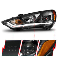 ANZO 2013-2015 Hyundai Genesis Projector Headlights w/ Plank Style Design Black (HID Compatible) - Burkken Auto Parts
