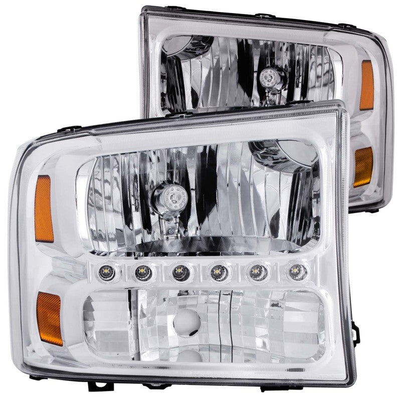ANZO 2000-2004 Ford Excursion Crystal Headlights Chrome w/ LED 1pc - Burkken Auto Parts
