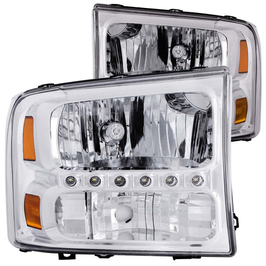 ANZO 2000-2004 Ford Excursion Crystal Headlights Chrome w/ LED 1pc - Burkken Auto Parts