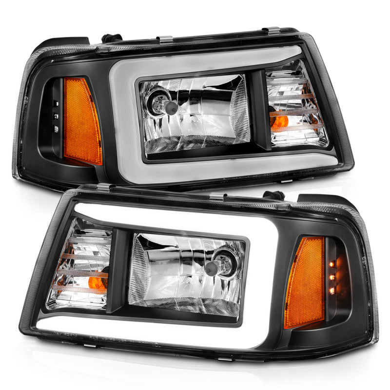 ANZO 2001-2011 Ford Ranger Crystal Headlights w/ Light Bar Black Housing - Burkken Auto Parts