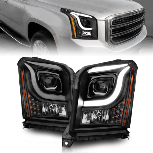 ANZO 15-17 GMC Yukon/Yukon XL Projector Headlights Black Housing/Clear Lens (w/ Light Bars) - Burkken Auto Parts