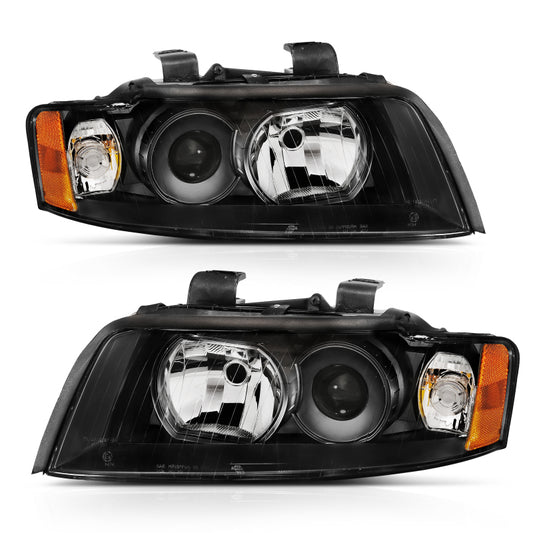 ANZO 2002-2005 Audi A4 Projector Headlight Black G2 (Halogen Type) - Burkken Auto Parts