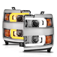 ANZO Projector Headlights 15-17 Chevrolet Silverado 2500HD / 3500HD Chrome w/ Chrome Rim - Burkken Auto Parts