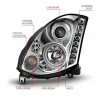 ANZO 2003-2007 Infiniti G35 Projector Headlights w/ Halo Chrome (CCFL) (HID Compatible) - Burkken Auto Parts