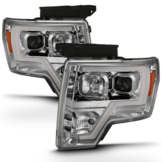 ANZO 2009-2014 Ford F-150 Projector Headlight Plank Style Chrome Amber - Burkken Auto Parts
