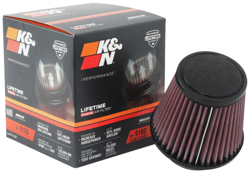 K&N Universal Clamp-On Air Filter 3-1/8in FLG / 4-15/16in B / 3-1/2in T / 4-3/8in H - Burkken Auto Parts