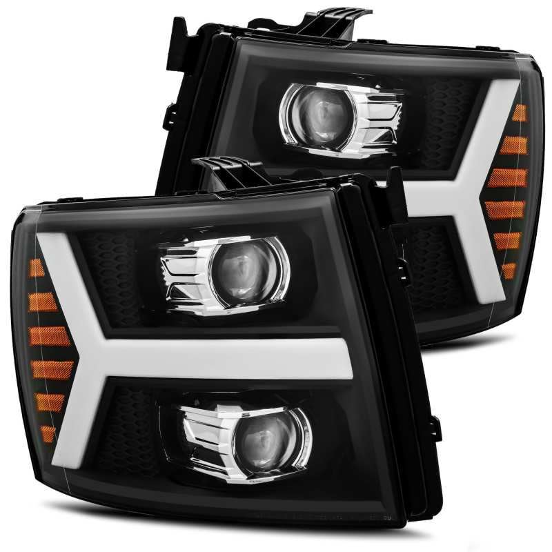 AlphaRex 07-13 Chevy 1500HD PRO-Series Proj Headlight Plank Style Matte Blk w/Activ Light/Seq Signal - Burkken Auto Parts
