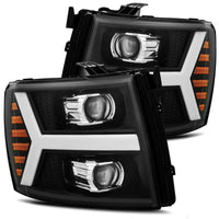 AlphaRex 07-13 Chevy 1500HD PRO-Series Proj Headlight Plank Style Matte Blk w/Activ Light/Seq Signal - Burkken Auto Parts