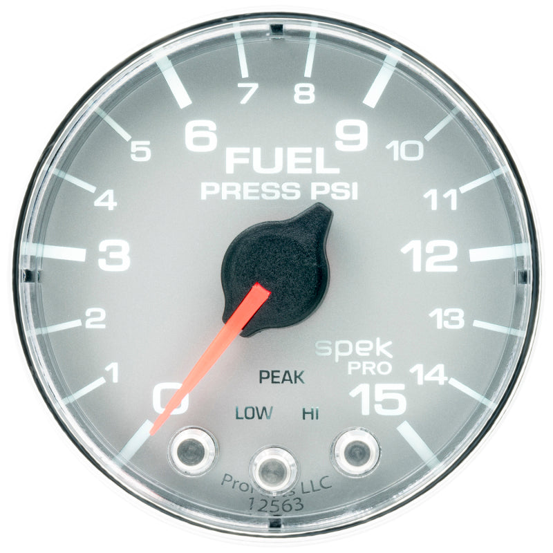 Autometer Spek-Pro Gauge Fuel Press 2 1/16in 15psi Stepper Motor W/Peak & Warn Slvr/Chrm - Burkken Auto Parts