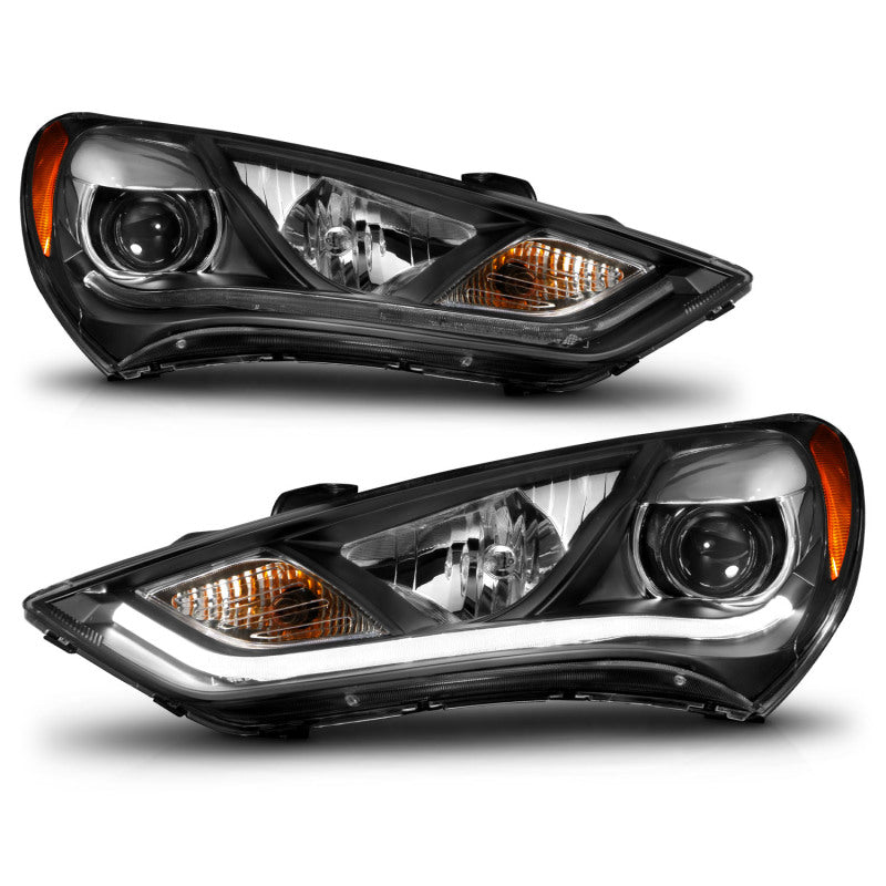 ANZO 2013-2015 Hyundai Genesis Projector Headlights w/ Plank Style Design Black (HID Compatible) - Burkken Auto Parts