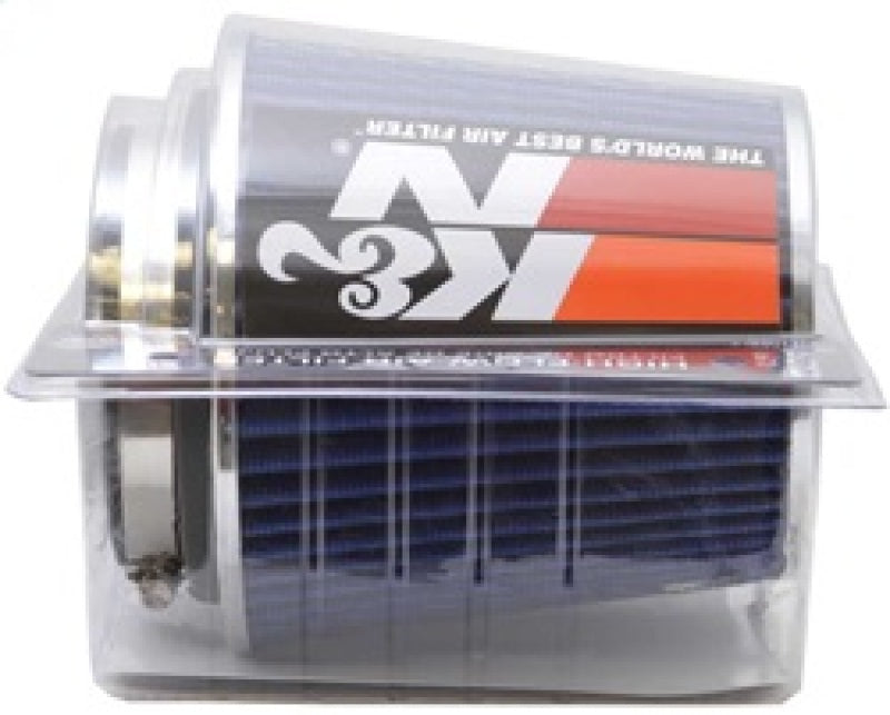 K&N Universal Air Filter Chrome Round Tapered Blue - 4in Flange ID x 1.125in Flange Length x 5.5in H - Burkken Auto Parts