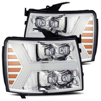 AlphaRex 07-13 Chevy 1500HD NOVA LED Proj Headlights Plank Style Chrm w/Activ Light/Seq Signal - Burkken Auto Parts