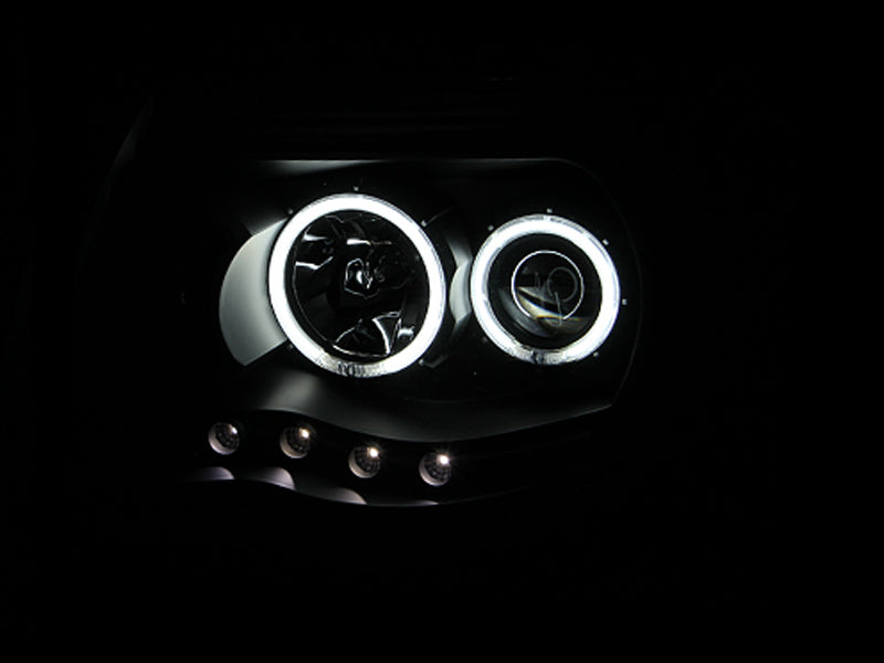 ANZO 2005-2011 Toyota Tacoma Projector Headlights w/ Halo Black - Burkken Auto Parts