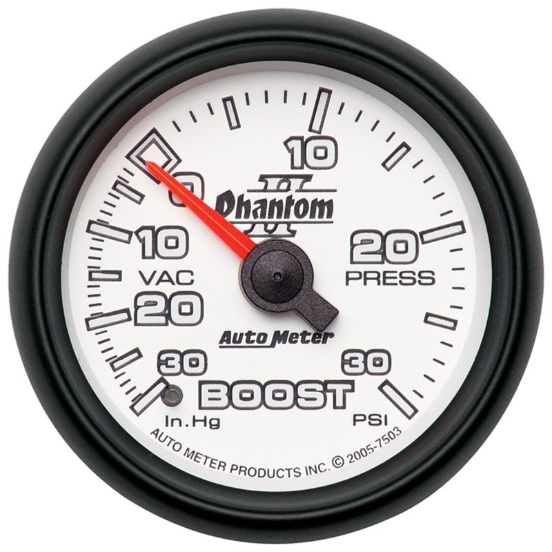 Autometer Phantom II 52.4mm Mechanical Vacuum / Boost Gauge 30 In. HG/30 PSI - Burkken Auto Parts