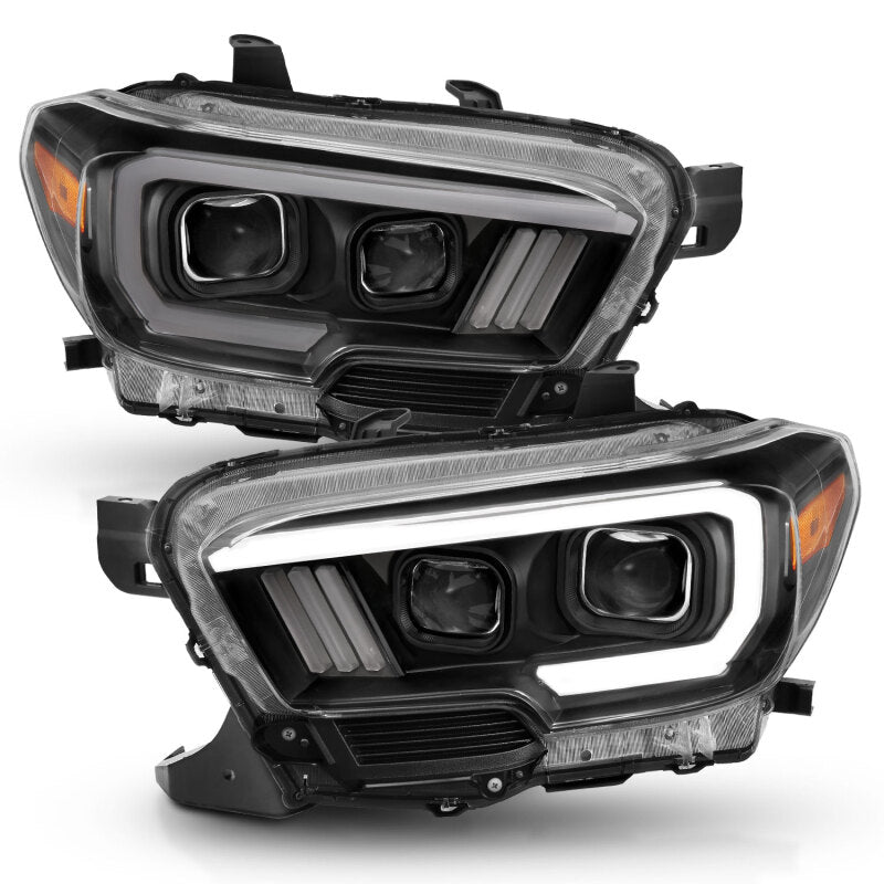 ANZO 2016-2017 Toyota Tacoma Projector Headlights w/ Plank Style Switchback Black w/ Amber w/ DRL - Burkken Auto Parts