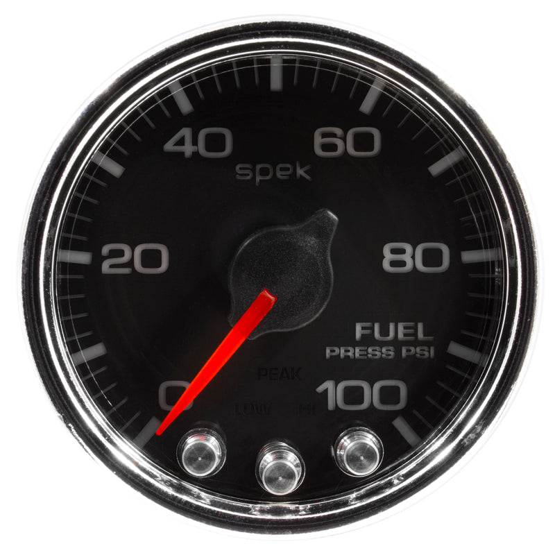 Autometer Spek-Pro Gauge Fuel Press 2 1/16in 100psi Stepper Motor W/Peak & Warn Blk/Chrm - Burkken Auto Parts