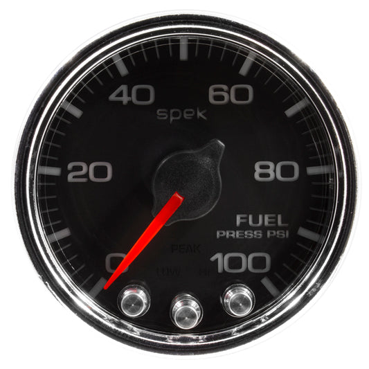 Autometer Spek-Pro Gauge Fuel Press 2 1/16in 100psi Stepper Motor W/Peak & Warn Blk/Chrm - Burkken Auto Parts