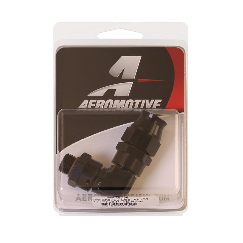 Aeromotive PTFE Hose End - AN-06 to AN-08 Hose - 90 Deg - Black Anodized - Burkken Auto Parts