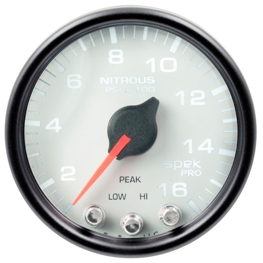 Autometer Spek-Pro Gauge Nitrous Press 2 1/16in 1600psi Stepper Motor W/Peak & Warn Wht/Blk - Burkken Auto Parts