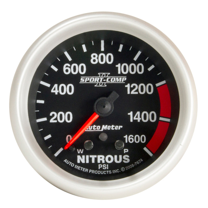 Autometer Sport-Comp II Pro Control 2-5/8in 1600 PSI Nitrous Pressure Gauge w/ Peak and Warn - Burkken Auto Parts