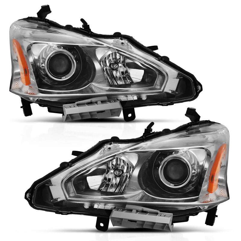 ANZO 2013-2015 Nissan Altima Projector Headlight Chrome Amber - Burkken Auto Parts