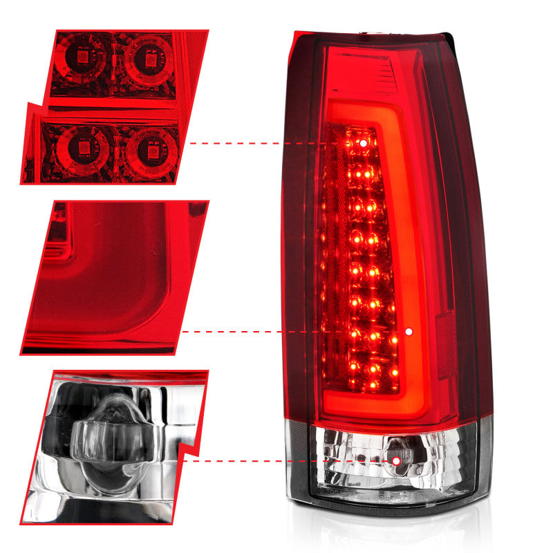 ANZO 1999-2000 Cadillac Escalade LED Taillights Chrome Housing Red/Clear Lens Pair - Burkken Auto Parts