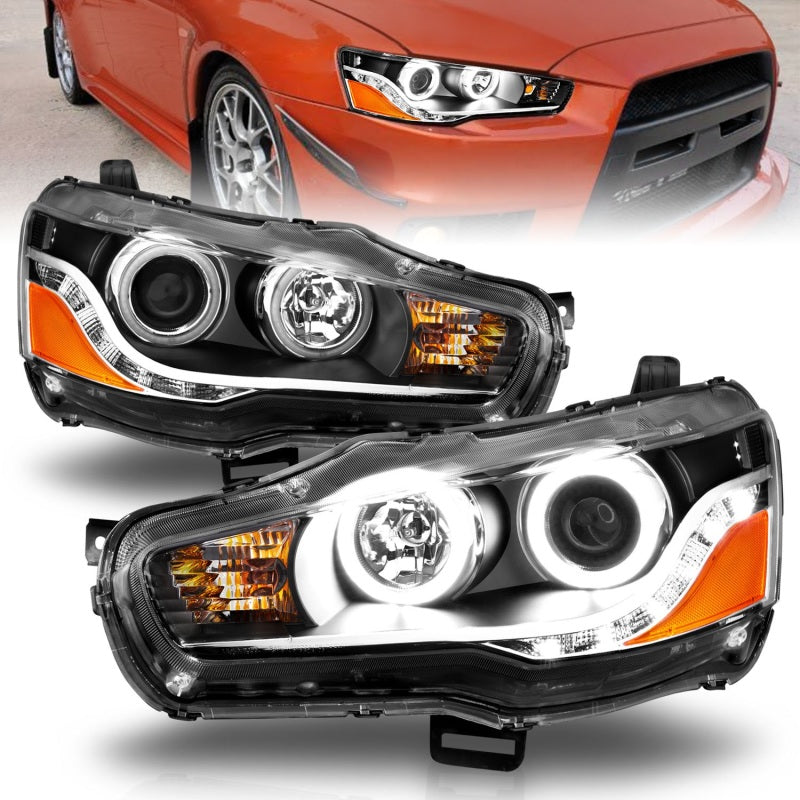 ANZO 2008-2015 Mitsubishi Lancer Projector Headlights w/ Halo Black (CCFL) - Burkken Auto Parts