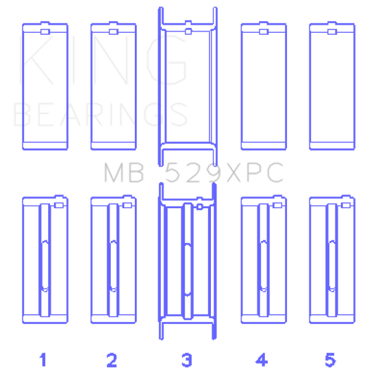 King Ford 260CI/289CI/302 5.0L Windsor Coated Crankshaft Main Bearing Set of 5 (Size .001)