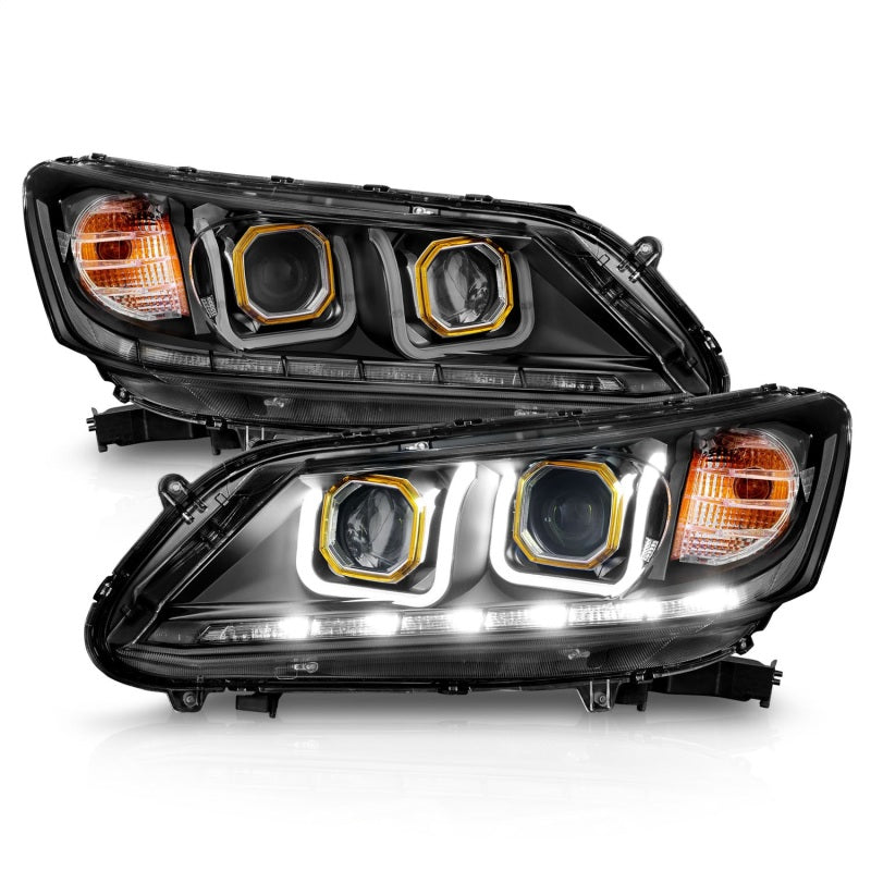 ANZO 2013-2015 Honda Accord Projector Headlights w/ U-Bar Black - Burkken Auto Parts