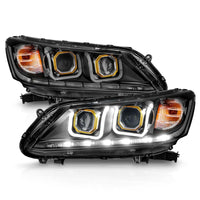 ANZO 2013-2015 Honda Accord Projector Headlights w/ U-Bar Black - Burkken Auto Parts