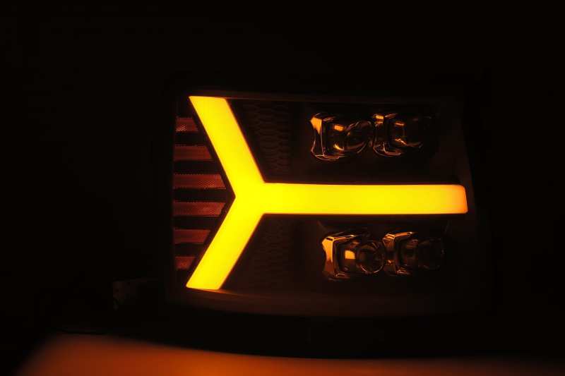 AlphaRex 07-13 Chevy 1500HD NOVA LED Proj Headlights Plank Style Matte Blk w/Activ Light/Seq Signal - Burkken Auto Parts