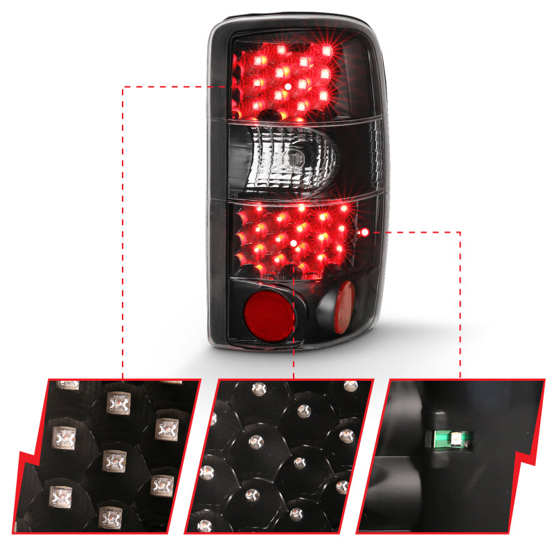 ANZO 2000-2006 Chevrolet Tahoe Led Taillights Black/Clear - Burkken Auto Parts