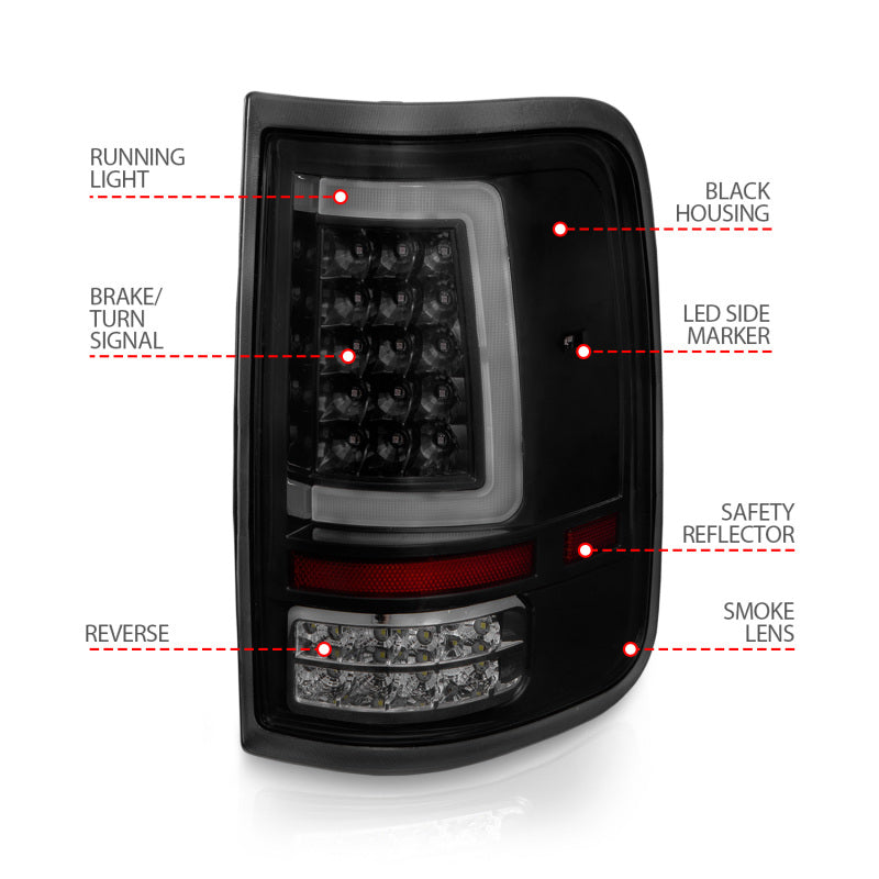 ANZO 2004-2006 Ford F-150 LED Tail Lights w/ Light Bar Black Housing Smoke Lens - Burkken Auto Parts