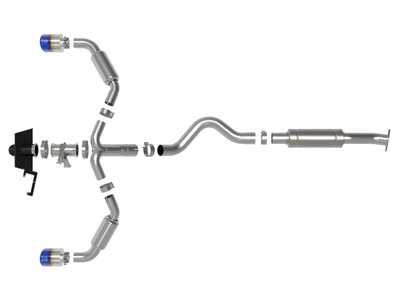 aFe 23-24 Toyota GR Corolla L3 1.6L (t) Gemini XV 3in to 2-1/2in Cat Back Exhaust w/ Blue Flame Tips - Burkken Auto Parts
