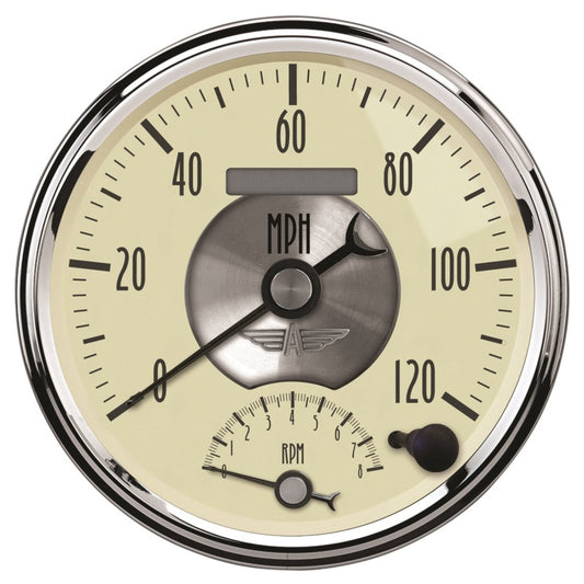 AutoMeter Gauge Tach/Speedo 5in. 120MPH & 8K RPM Elec. Program. Prestige Antq. Ivory - Burkken Auto Parts