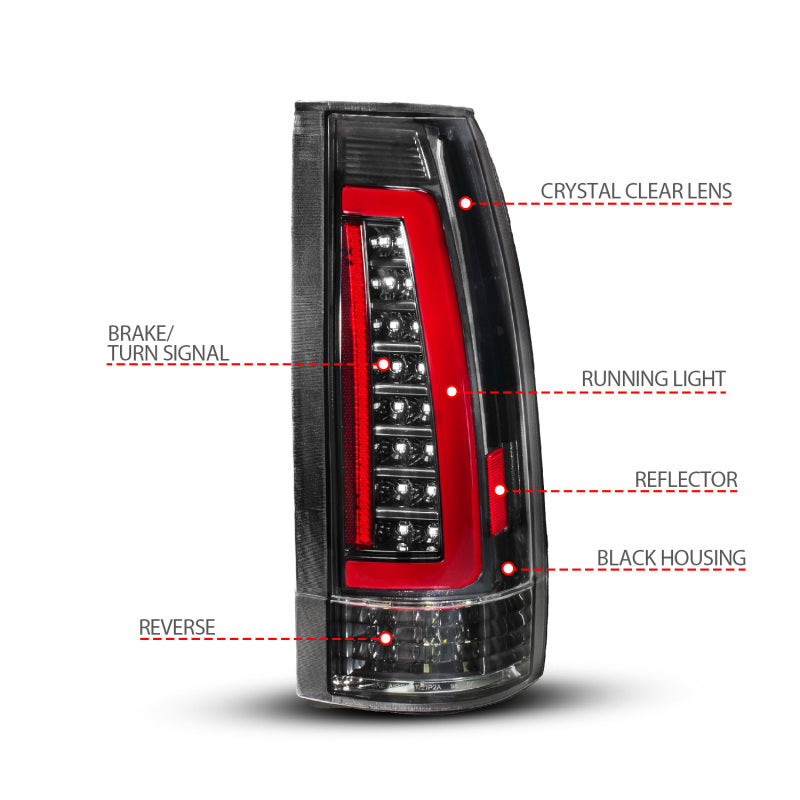 ANZO 88-99 Chevy/GMC C/K1500/2500/3500 Full LED Light Tube Taillights Black Housing Clear Lens - Burkken Auto Parts
