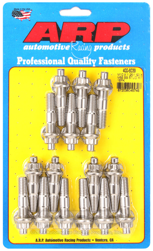 ARP M10 x 1.25/1.50 x 55mm Stainless Steel Broached Stud Kit - 16 Pieces - Burkken Auto Parts