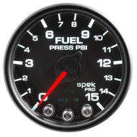Autometer Spek-Pro Gauge Fuel Press 2 1/16in 15psi Stepper Motor W/Peak & Warn Blk/Blk - Burkken Auto Parts