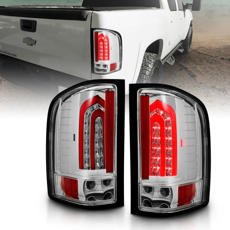 ANZO 2007-2013 Chevrolet Silverado 1500 LED Taillights Chrome - Burkken Auto Parts