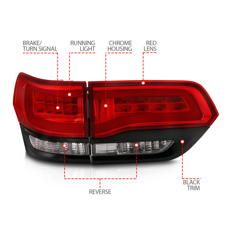 ANZO 2014-2016 Jeep Grand Cherokee LED Taillights Red/Clear - Burkken Auto Parts